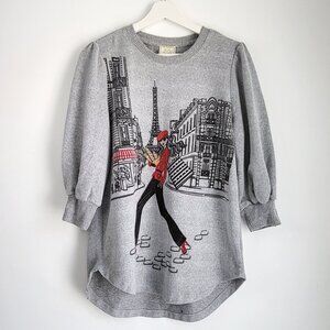 Paris Graphic Grey Eiffel Tower French Girl Pullover | Size L
